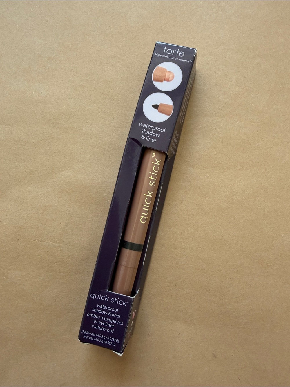 tarte Quick Stick in rose gold / black. Waterproof shadow and liner combo
